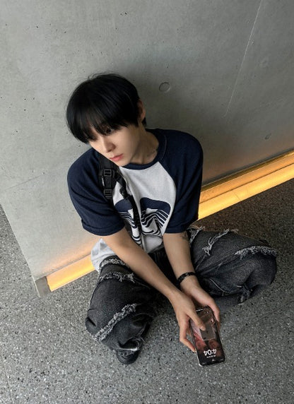 torando cut-off wide denim pants
