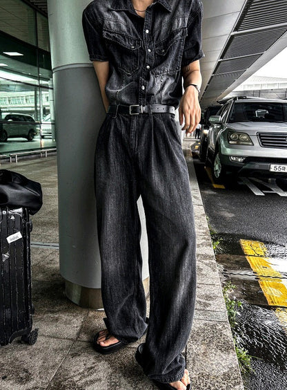 Cool Washing Pintuck Linen Denim Pants