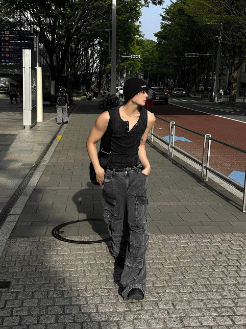 Pigment Vintage Muscle Fit Henley Neck