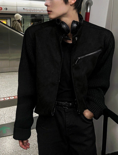 Deep black knit suede jacket [Deep black]