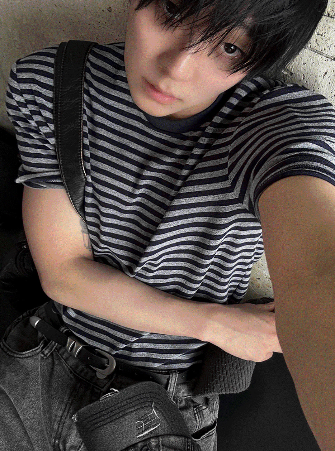 Black & Charcoal Striped Short Sleeve