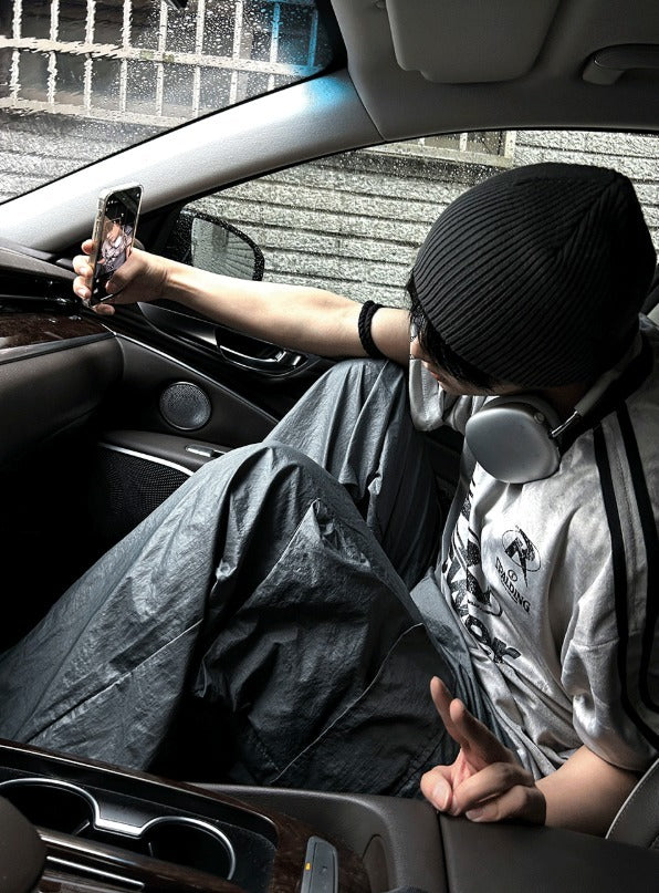 Glossy Wide Gorpcore Nylon Jogger Pants