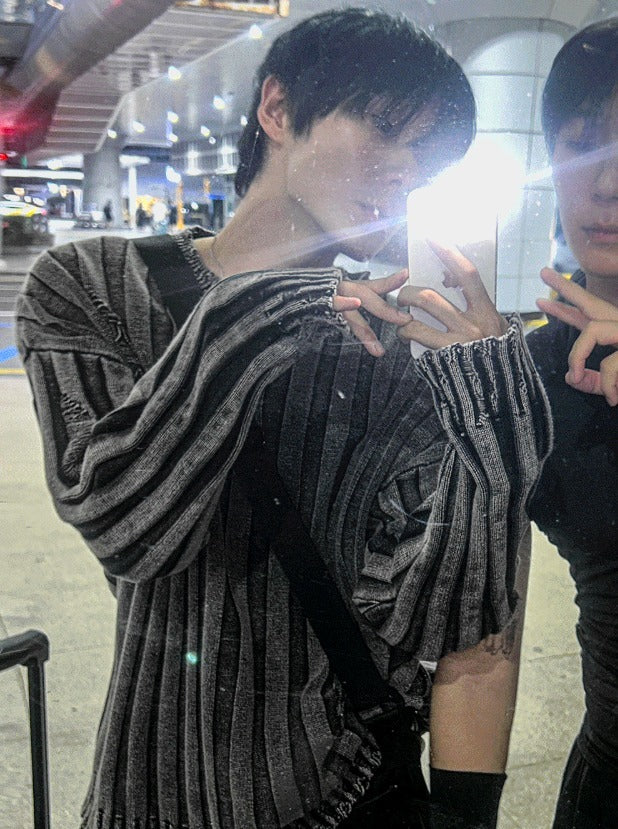 Dying Pigment Wash V-Neck Knitwear