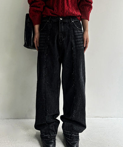 cut-off wide denim pants