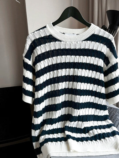 Baron Cable Stripe Short Sleeve Knit
