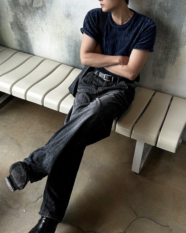 Cool Washing Pintuck Linen Denim Pants