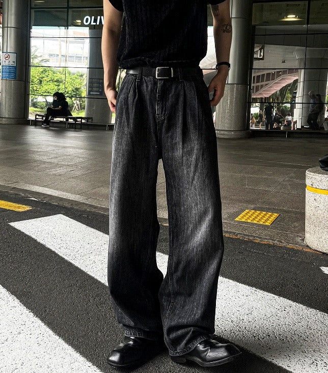 Cool Washing Pintuck Linen Denim Pants