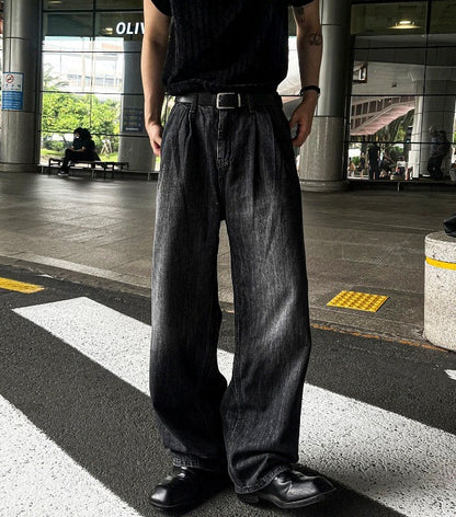 Cool Washing Pintuck Linen Denim Pants