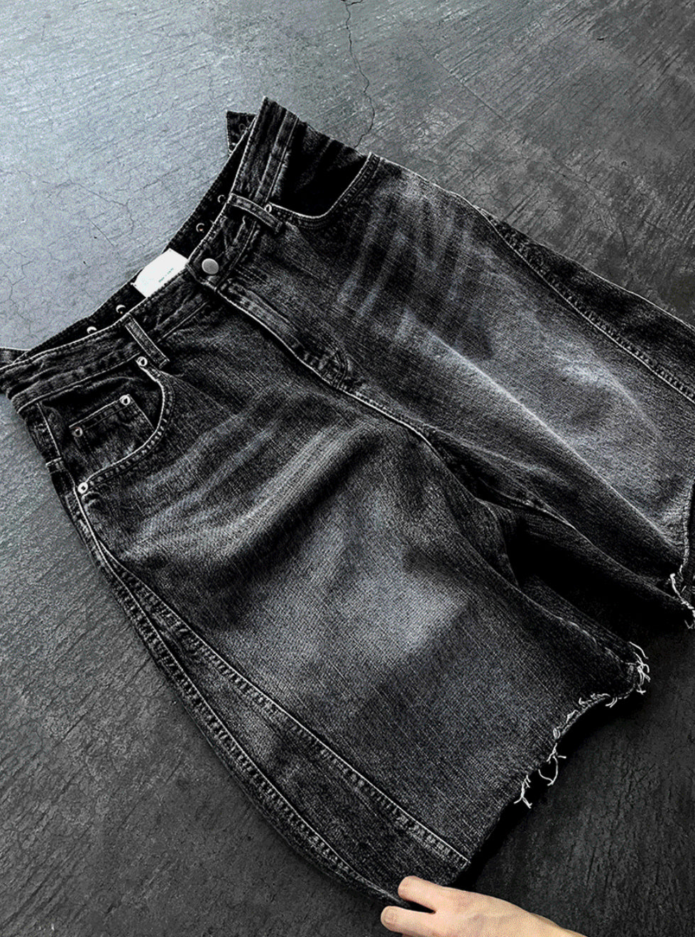 Black Washed Denim Bermuda Shorts Pants