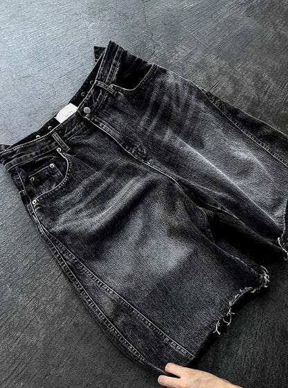 Black Washed Denim Bermuda Shorts Pants
