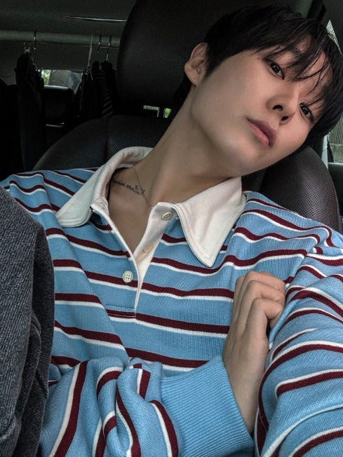 Sweat collar striped sweatshirt