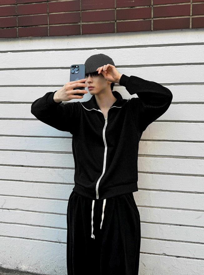 high-neck ribbed zip-up