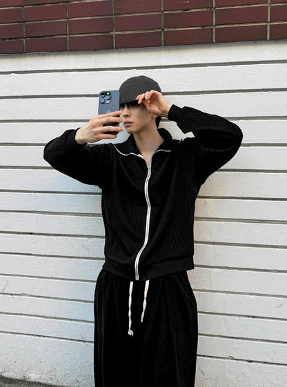 high-neck ribbed zip-up