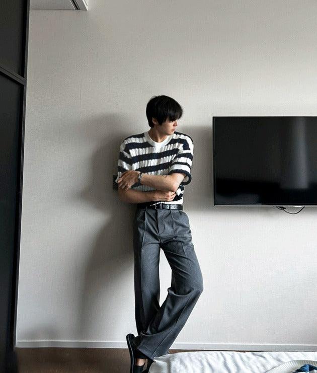 Baron Cable Stripe Short Sleeve Knit