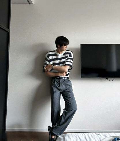 Baron Cable Stripe Short Sleeve Knit