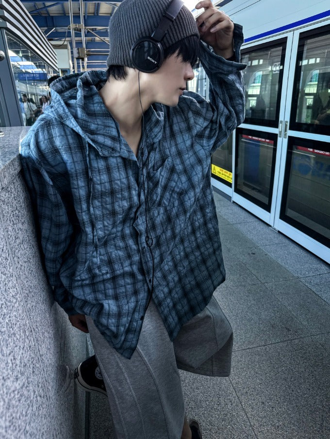 Aaron Linen Checke Hooded Shirt