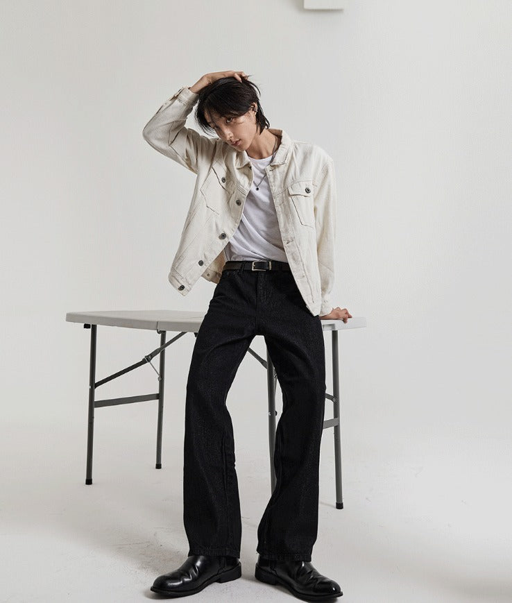 normal black wide denim pants