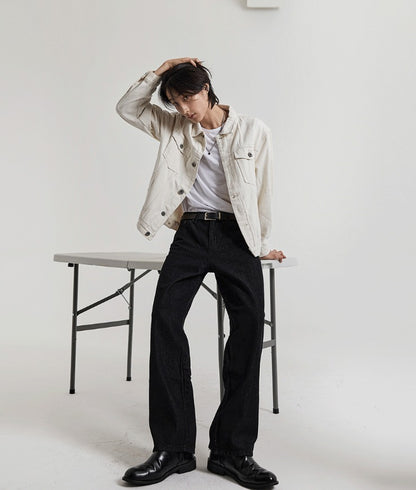 normal black wide denim pants