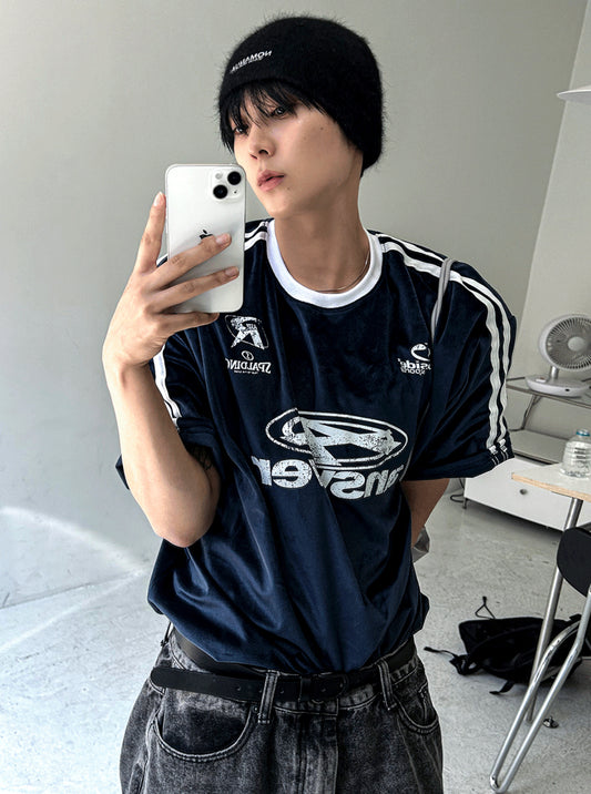 Perendi Velvet Track Round Short Sleeve Tee