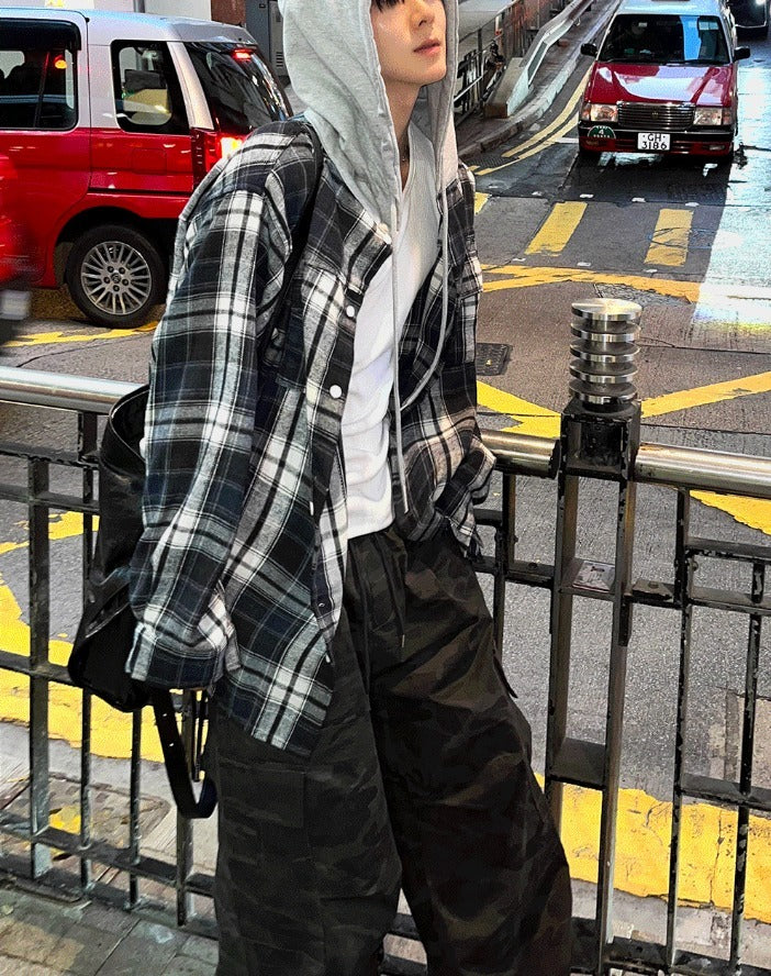 Western Checkered Hooded Shirt