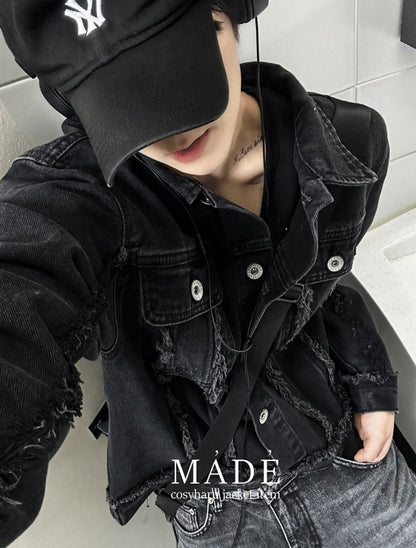 crop off-on detail denim jacket