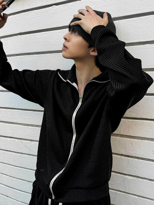 high-neck ribbed zip-up