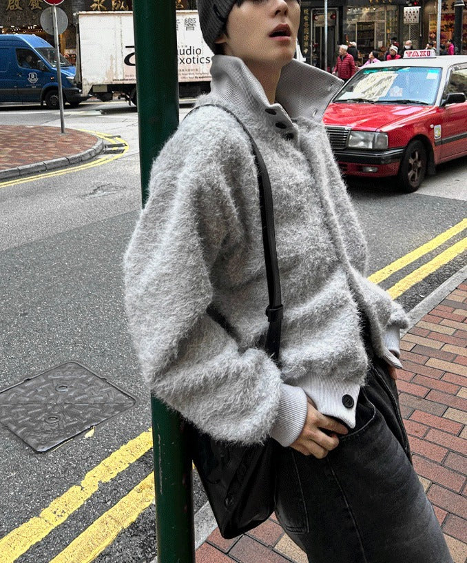Mohair High Neck Cardigan