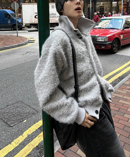 Mohair High Neck Cardigan
