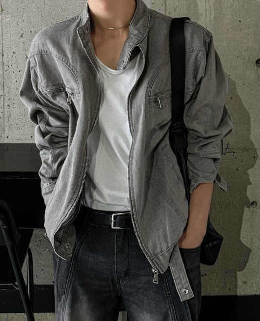 vintage curve slit denim jacket