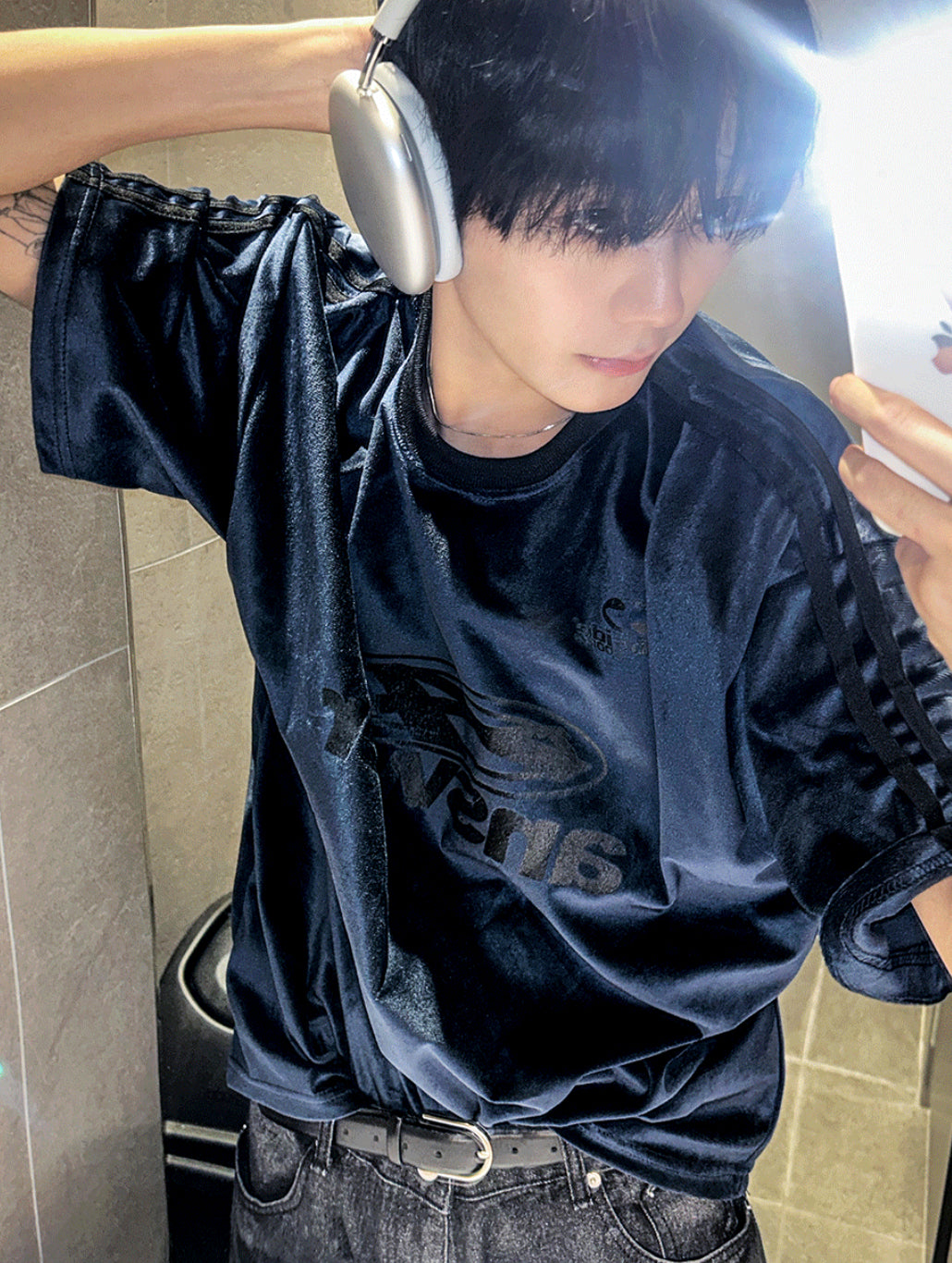Perendi Velvet Track Round Short Sleeve Tee