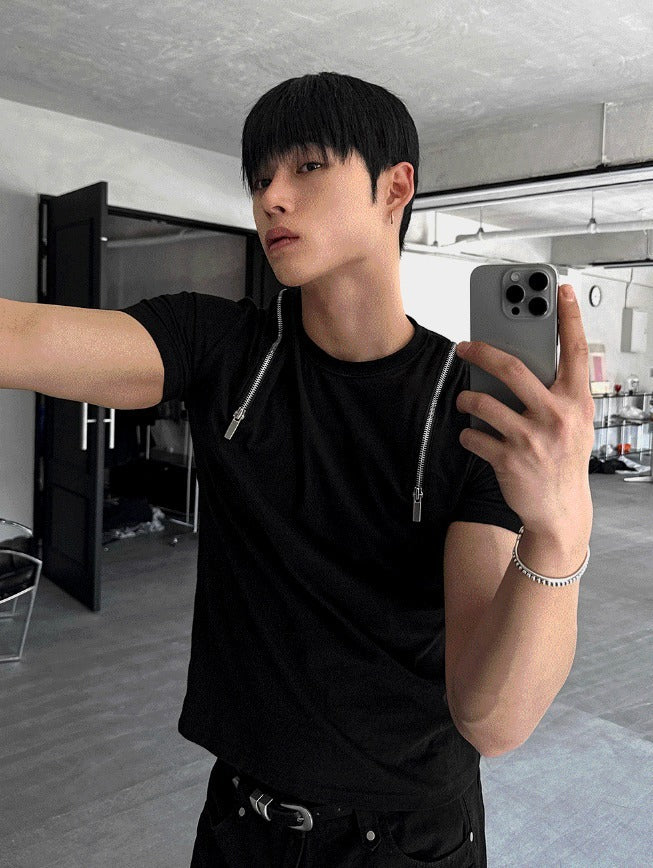 Shoulder Zipper Deep Black Banpal T-shirt