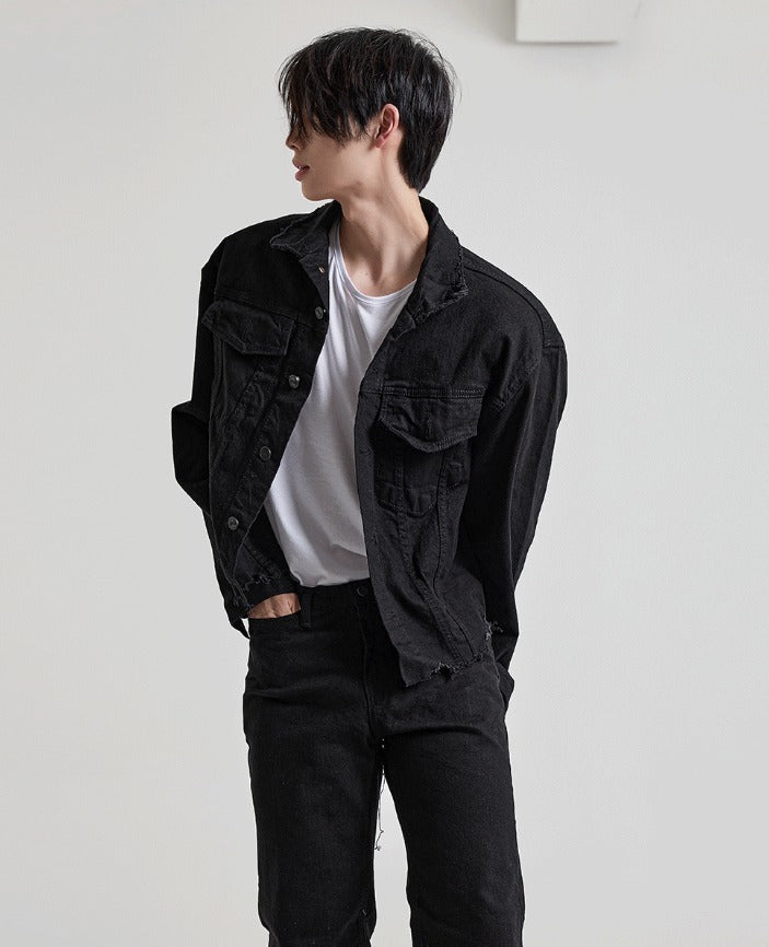 Damage Over Black Denim Jacket