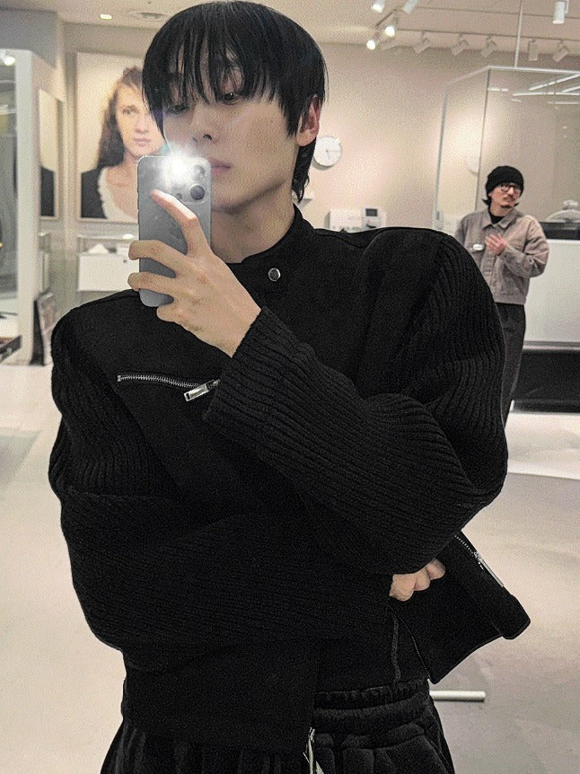Deep black knit suede jacket [Deep black]