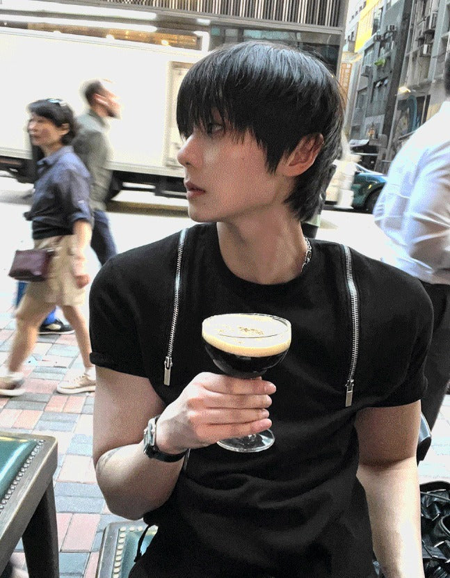 Shoulder Zipper Deep Black Banpal T-shirt