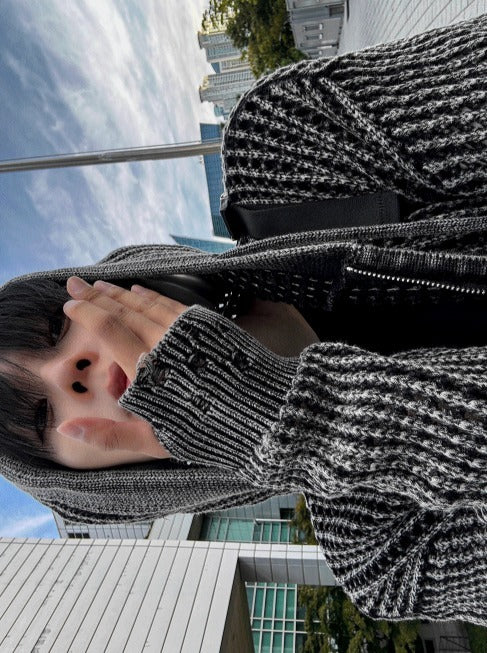 Dyed Distressed Mesh Hooded Zip-Up Jacket