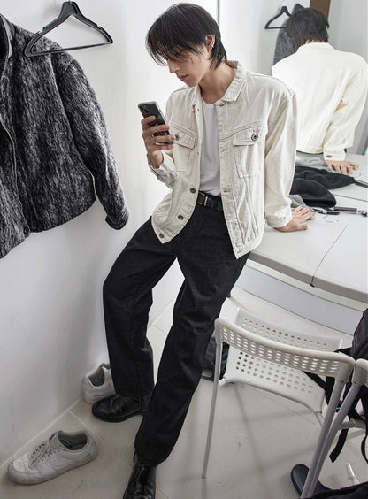 normal black wide denim pants