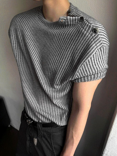 Muscle Fit  Henley Neck Short Sleeve Knit