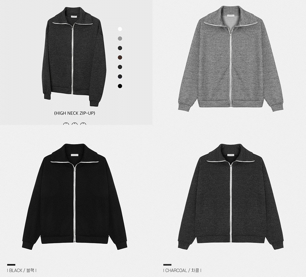 high-neck ribbed zip-up