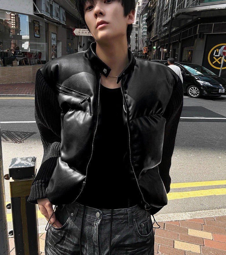 Deep Black Knit Leather Padding