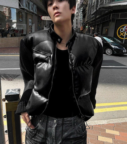 Deep Black Knit Leather Padding