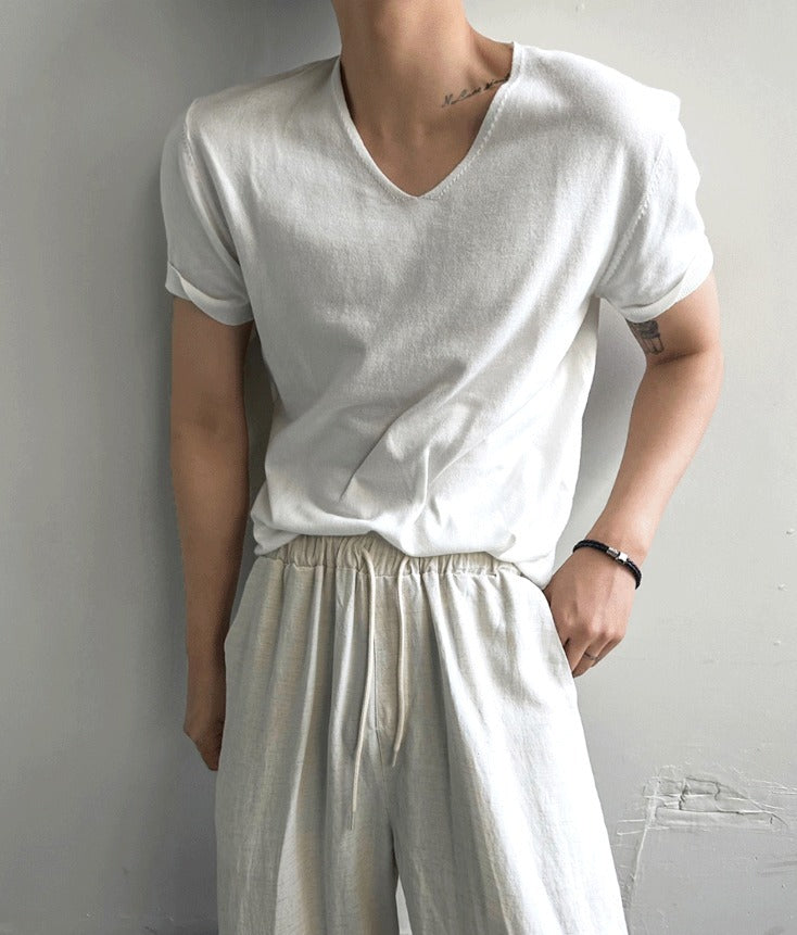 Ice Tencel V-Neck Short Sleeve Knit
