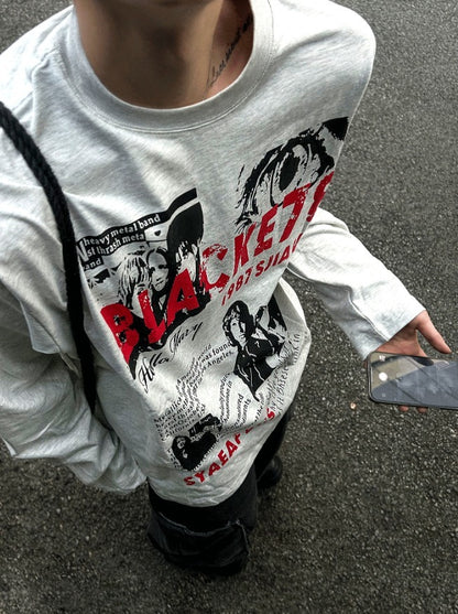Metal printing long-sleeved loose fit T-shirt