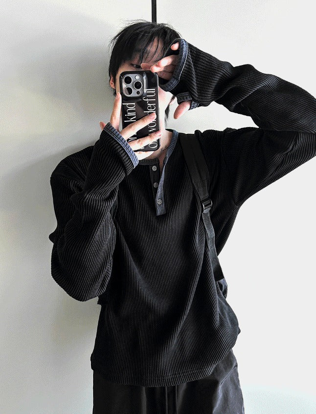 Fingerhole Waffle Henley Neck