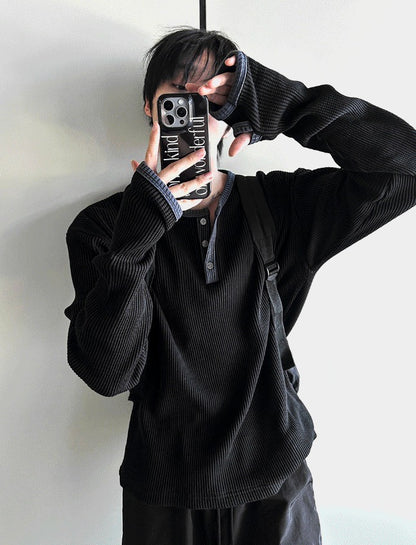 Fingerhole Waffle Henley Neck