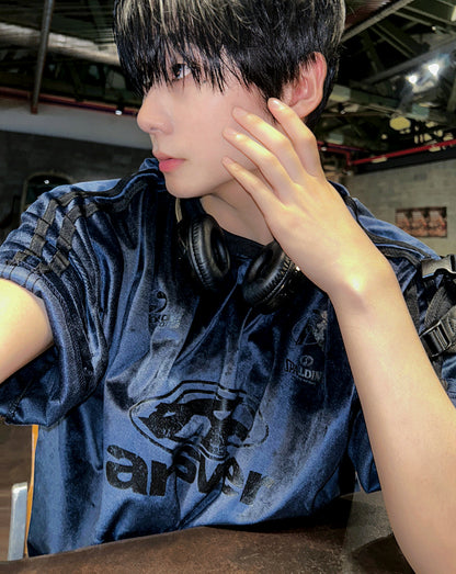 Perendi Velvet Track Round Short Sleeve Tee