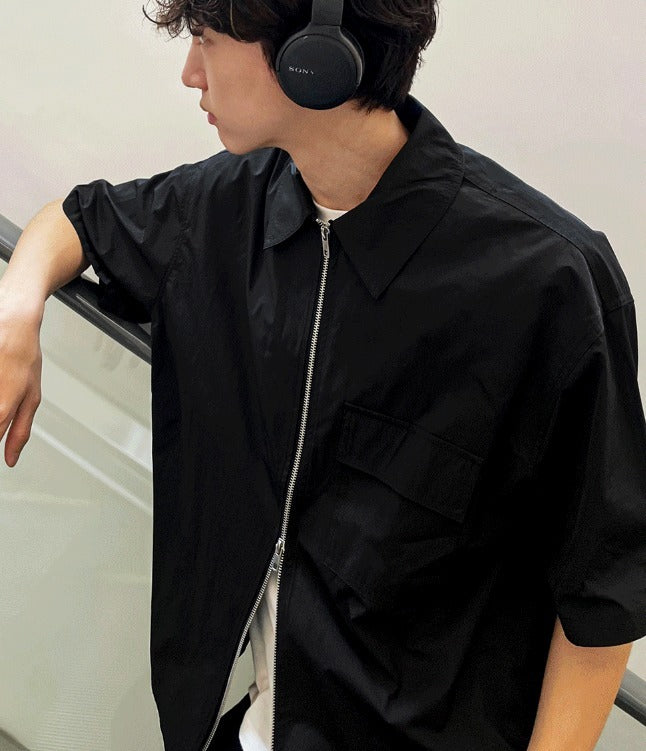 Flare Short Sleeve Zip-Up