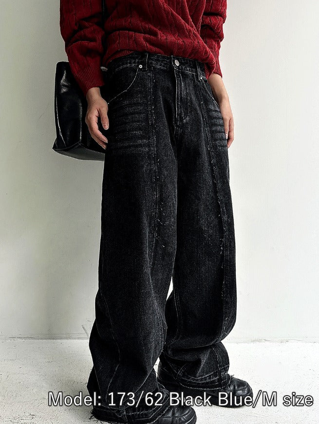 cut-off wide denim pants