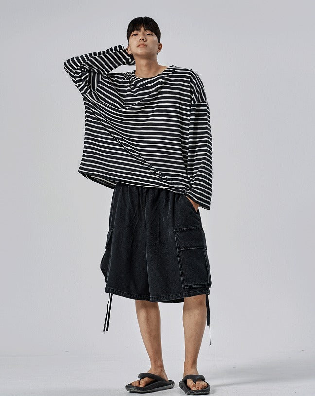 Shallow Stripe Oversized Long Sleeve Tee