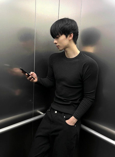 Henry neck muscle fit Raglan V-neck knitwear