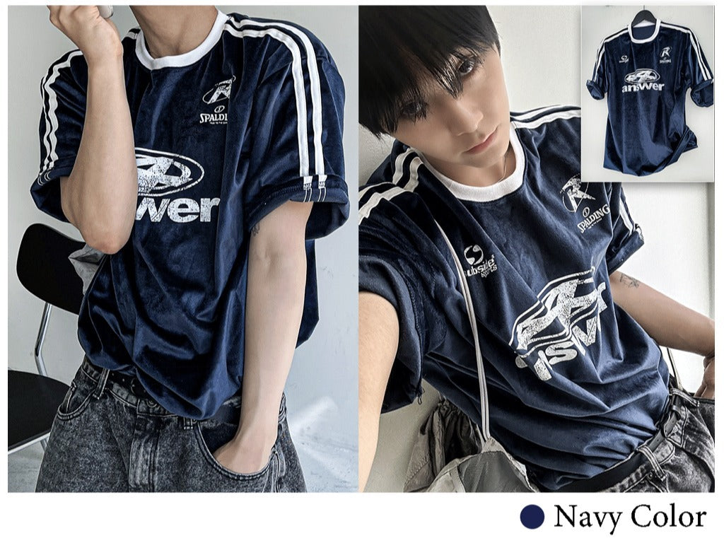Ferrendy Velvet Track Round Short Sleeve Tee